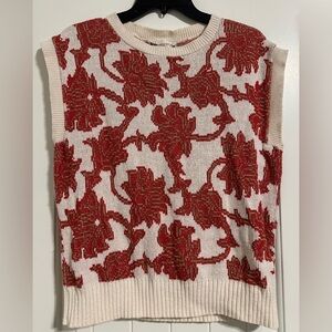 Howard Wolf floral Knit Sleeveless Sweater Vest Red and Cream Christmas vintage